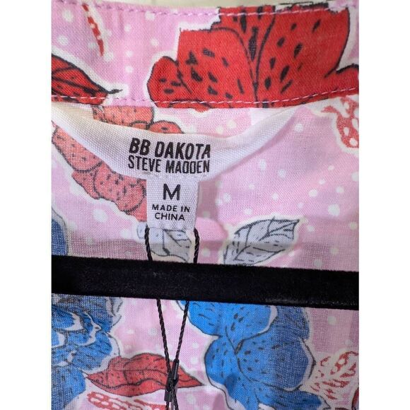 Bb Dakota Steve Madden On The Ruffle Split Neck Pleated Mini Dress Pink Multi Wo - Picture 3 of 6